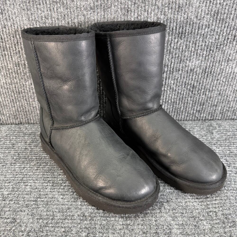 UGG Women’s Size 9 Black Leather Shearling Mid Calf Boots Classic Winter